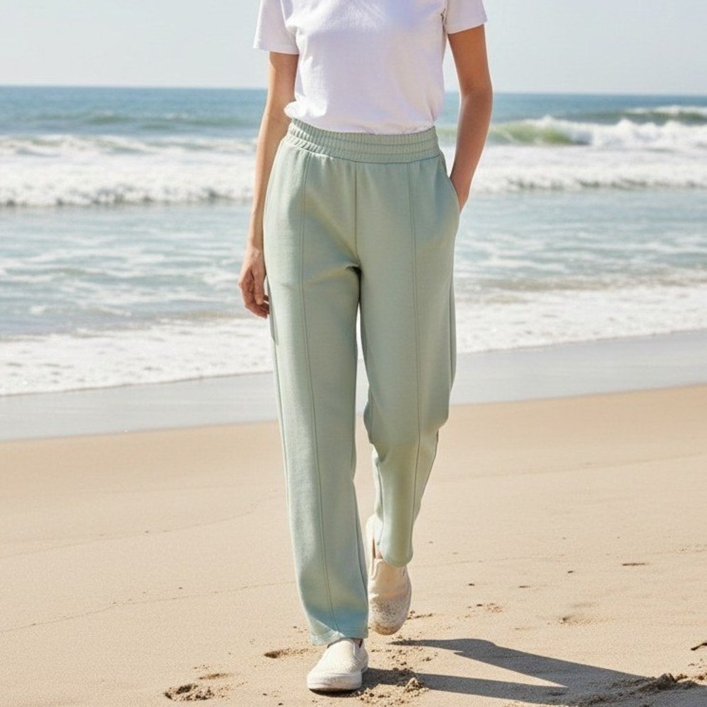 Danskin Ladies French Terry Lounge Pants Cream Heather Pintuck Joggers 2X NEW